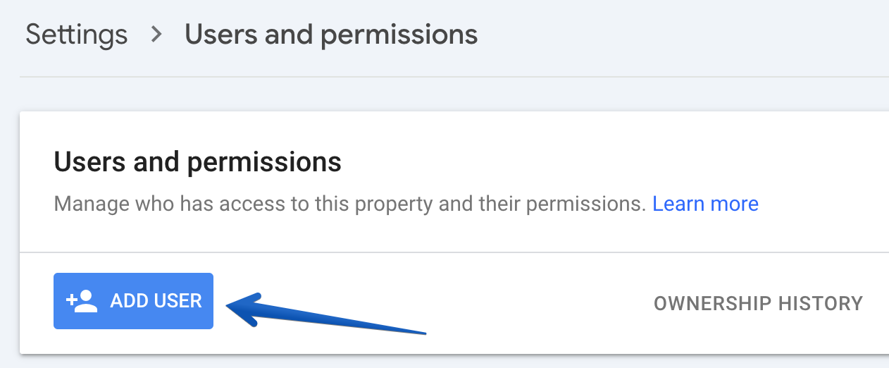 Google Search Console Add User button