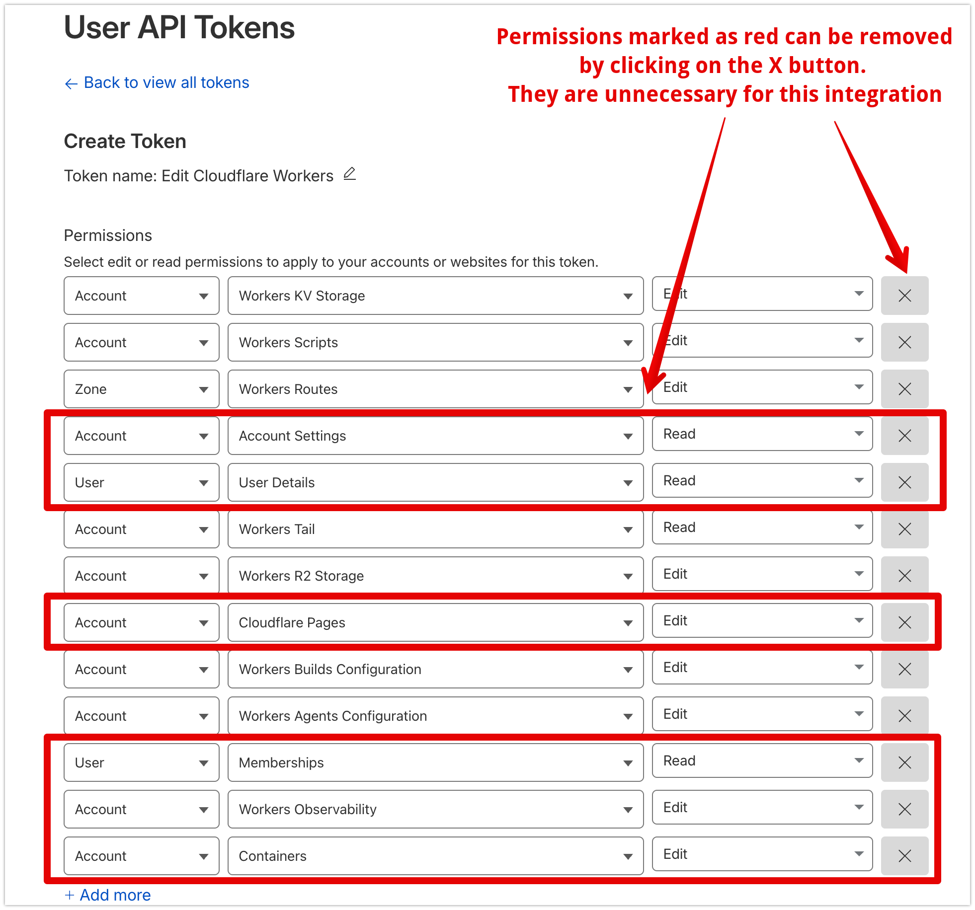 Cloudflare token permission customization interface